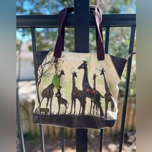 Chala Giraffe Vegan Tote Bag Brown & Green Crossbody Purse
